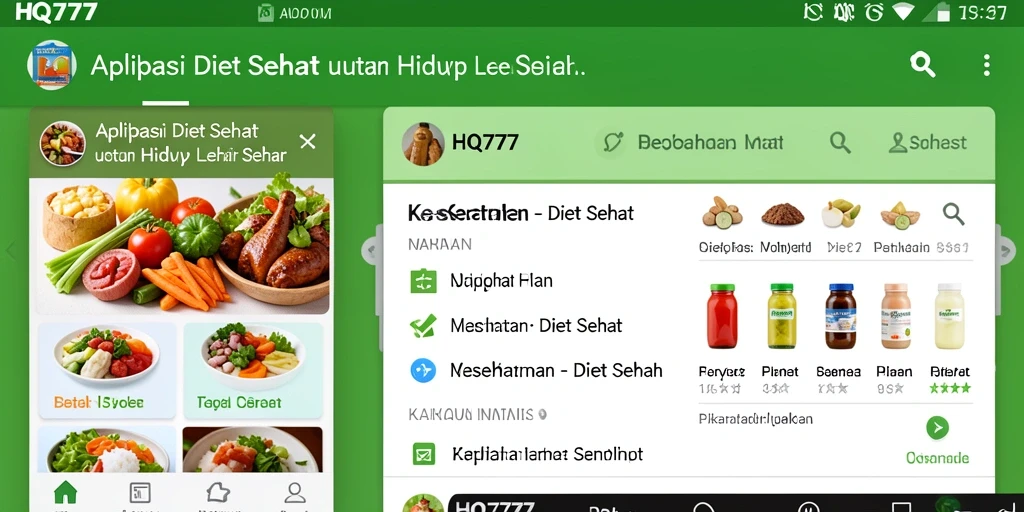 Antarmuka aplikasi HQ777 yang menarik dan interaktif untuk Diet Sehat.