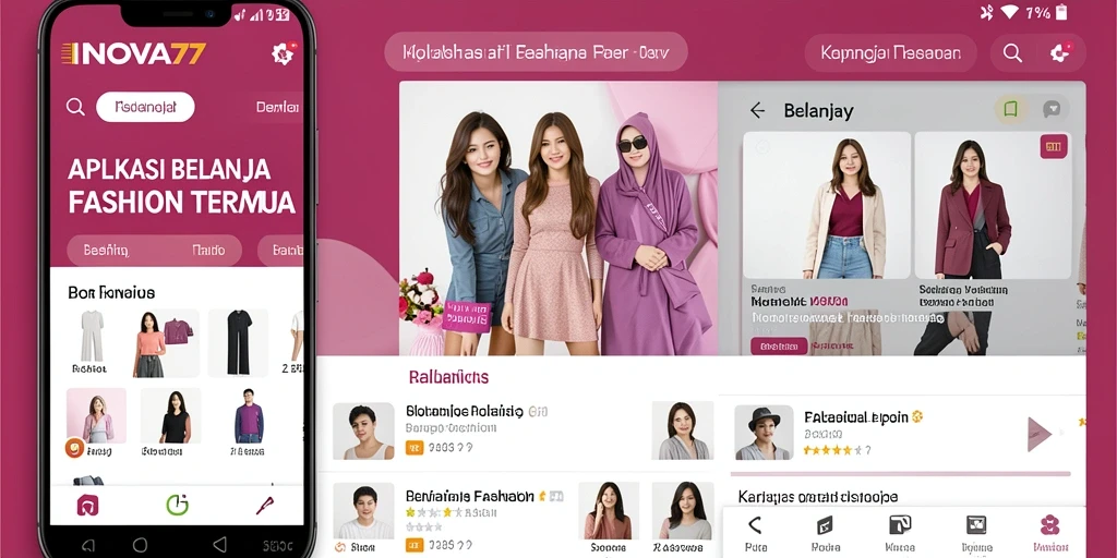 Antarmuka pengguna INOVA77 yang menarik untuk belanja fashion mudah dan cepat.