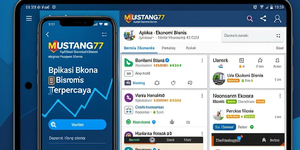 Tampilan antarmuka aplikasi Ekonomi Bisnis MUSTANG77 yang informatif.